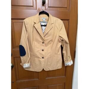 Vintage Orvis Tan 3-Button Jacket Elbow Patches Satin Polka Dot Lining Size 12